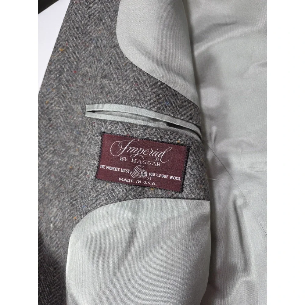 Vintage Imperial Haggar Wool Blazer 44R Gray Herringbone USA $115